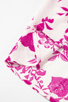 Rose Floral Print Flounce Sleeve Keyhole Back Blouse