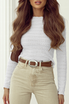 White Knit Jacquard Slim Fit Top