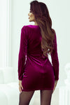 Pitaya Pink Velvet Mock Neck Ruched Long Sleeve Bodycon Dress