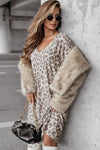 Gray Leopard Print V Neck Loose Fit Mini Dress