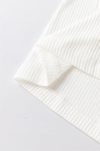 White Flower Puff Sleeve Ribbed Knit Top