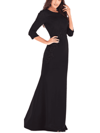 LONG DRESS WITH APPLIQUE ROSINA black