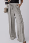 Medium Grey Central Seam Wide Leg High Waist Knit Casual Pants