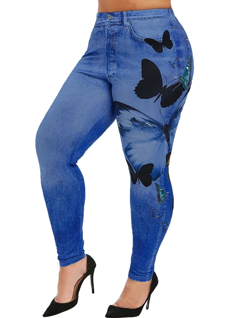 JEANS PRINT LEGGINGS ATHANA sinine